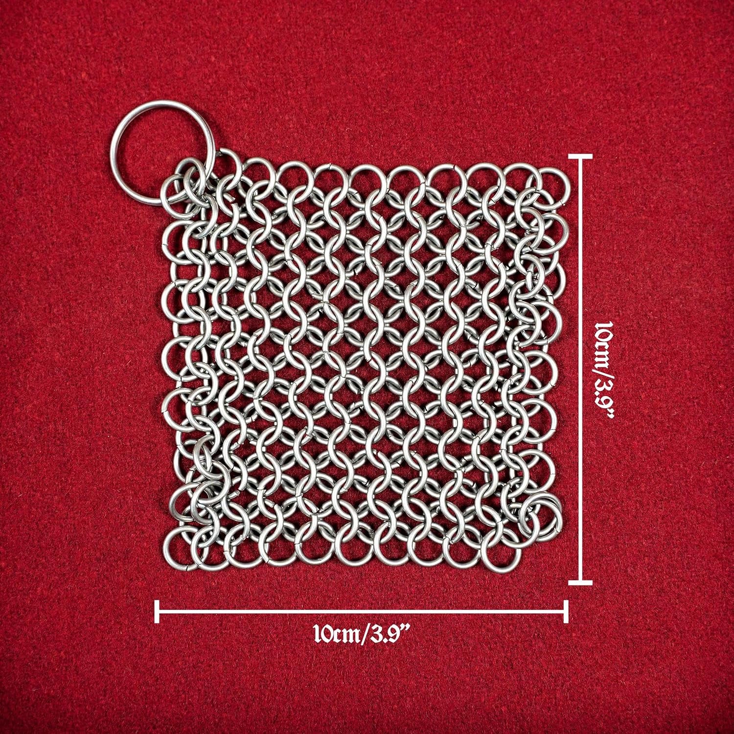 Cast Iron Scrubber 316 Stainless Steel Skillet Cleaner 3.9"X3.9" Chainmail Scrubber Chain Mail Scrub with Hanging Ring for Cast Iron Pre-Seasoned Pans, BBQ Grills Cookware Utensils Cleaning