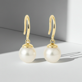 14K Solid Gold 9.00 MM Real South Sea Pearl Drop Earrings-0