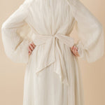 Cream White Puff Sleeves Abaya |  Pleat Textured Maxi Dress Abaya (MA152)