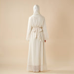 Cream White Puff Sleeves Abaya |  Pleat Textured Maxi Dress Abaya (MA152)