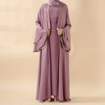 Crepe Satin Ruffle Sleeve Abaya, 5-Piece Set (MOA033)
