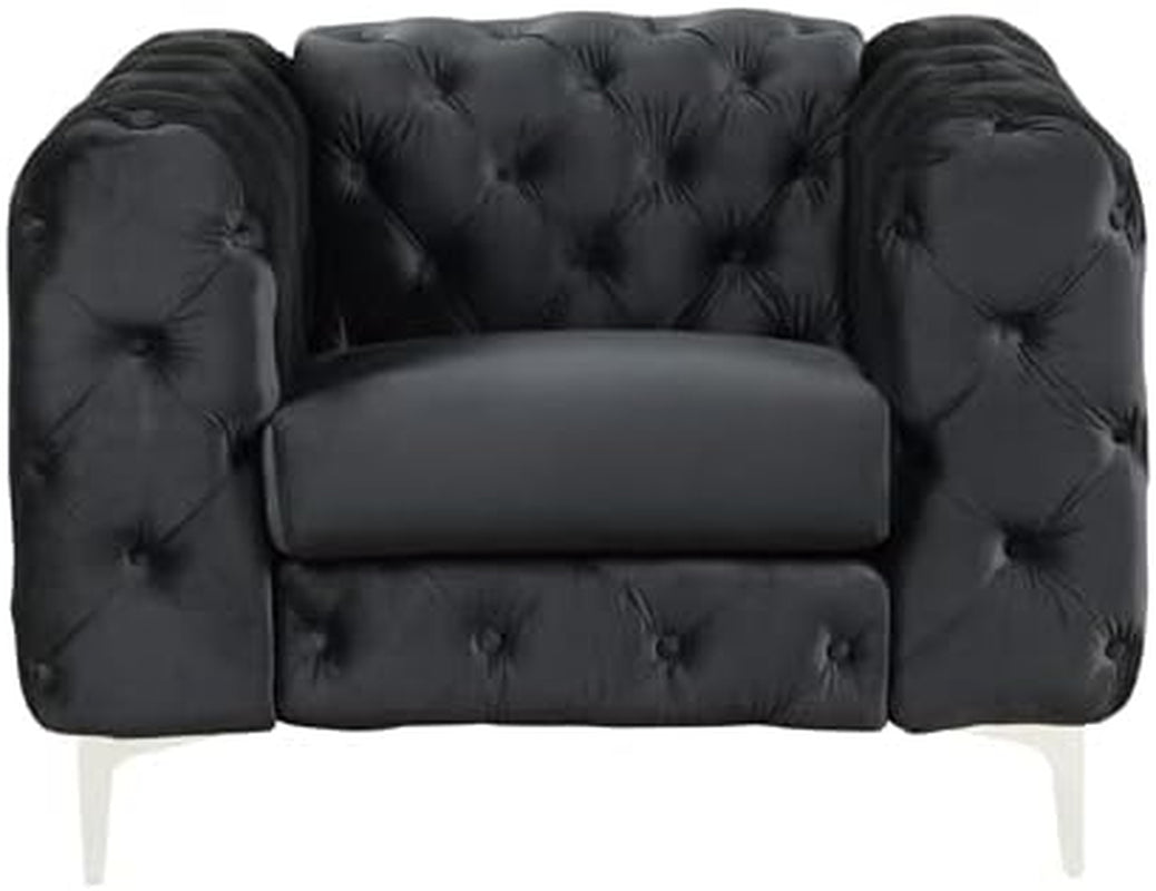 3 Piece Velvet Living Room Set Black Loveseat And Chairs
