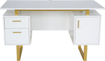 51 Inch White And Gold Desk With Storage Cabinet Drawers