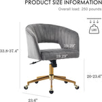 Grey Velvet Home Office Chair With 360 Swivel And Gold Base