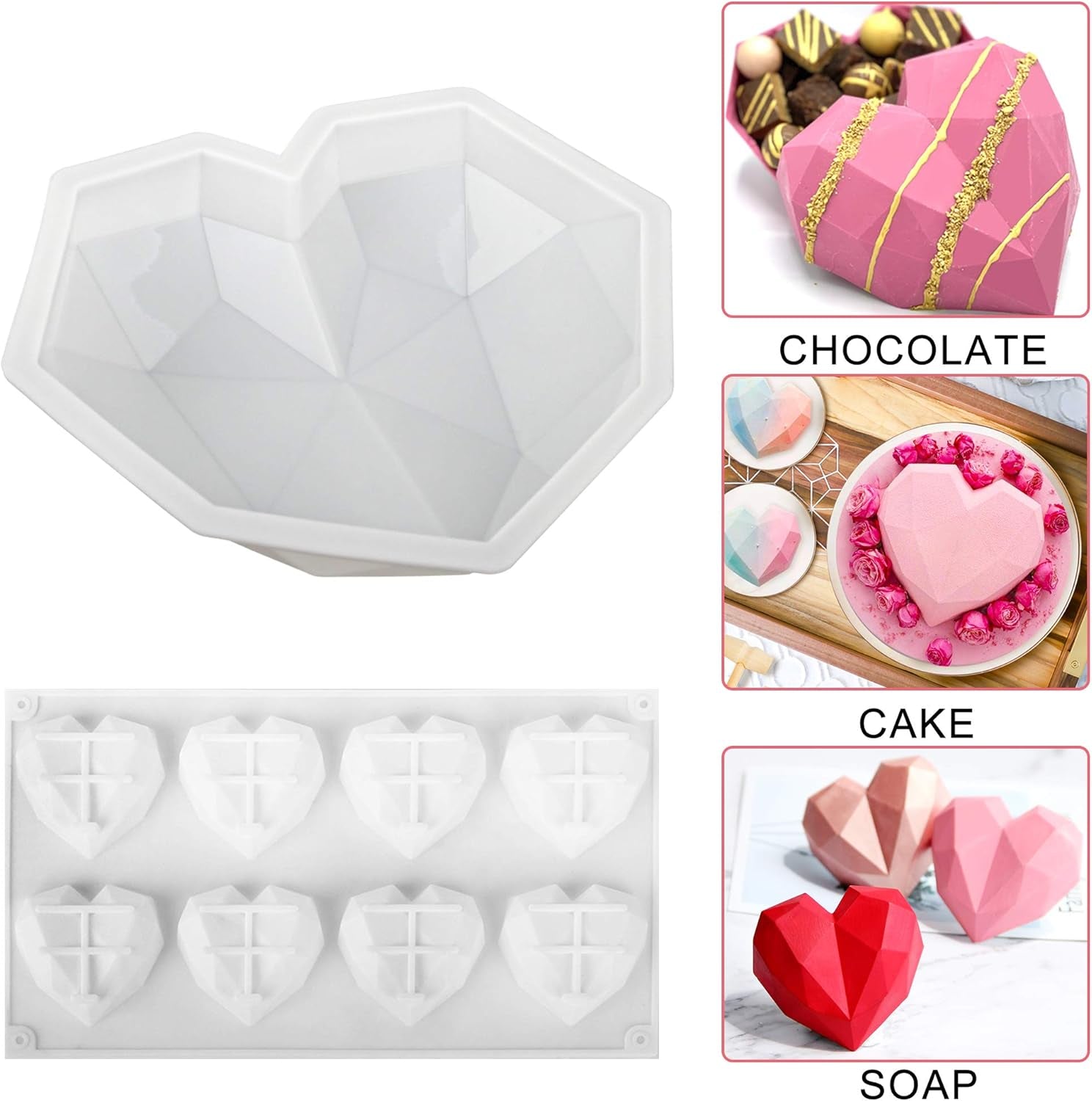 Silicone Heart Molds Set, 8 Cavities Heart Cake Mold, Popsicle Molds with 50 Sticks, Letter and Number Chocolate Molds, 6 Holes Semi Sphere Molds for Baking Valentines Day Decor Gifts, Purple