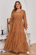 Plus Size Floral V-Neck Ruffle Sleeve Tiered Dress