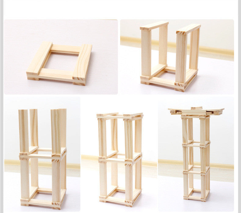 Log Construction Wooden Puzzle Assembling Building Block Toy