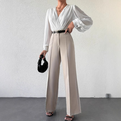 2025 New Fashion Temperament High Waist Slimming And Straight Casual Trousers Side Pocket French Commuter Business Trousers