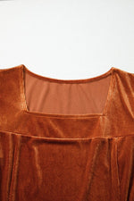 Velvet Ribbed Square Neck Puff Sleeve Top