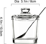 Set of 3 Glass Sugar Bowl with Lid and Sugar Serving Spoon, Wooden Tray with Hanging Lids, Salt and Spice Holder