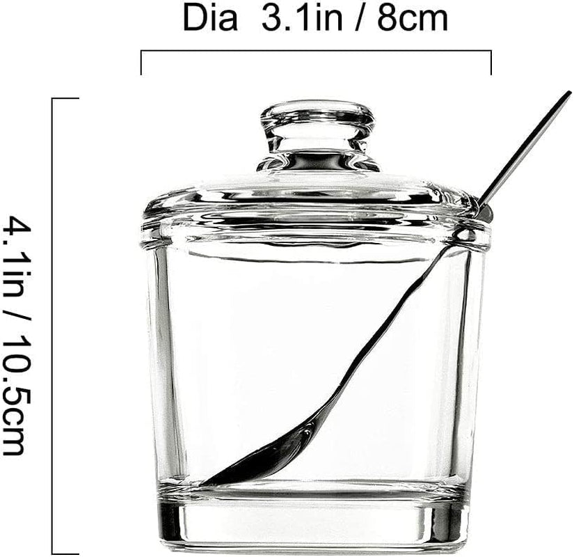 Set of 3 Glass Sugar Bowl with Lid and Sugar Serving Spoon, Wooden Tray with Hanging Lids, Salt and Spice Holder
