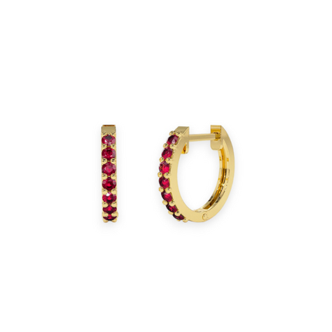 14K Solid Gold Ruby Hoop Earrings-0