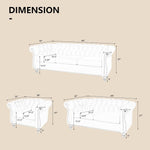 3 Piece Velvet Living Room Set Sectional Chesterfield Sofa Upholstered Loveseat And Chair
