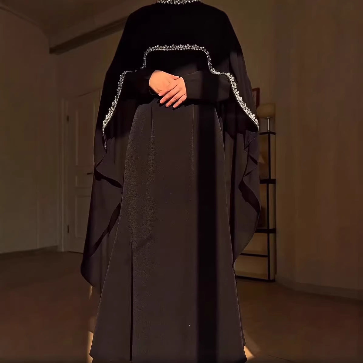 Celestial Rhinestone Cape Abaya | Luxury 2-Piece Set (MA251)