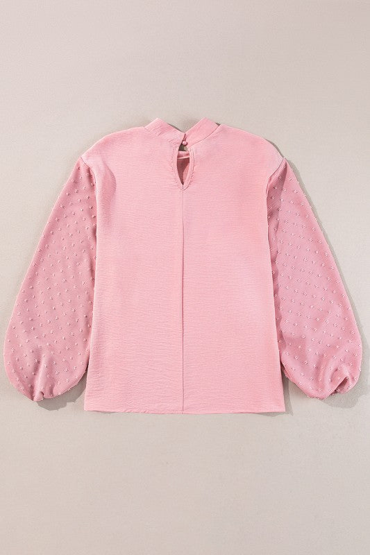 Solid Swiss Dot Balloon Sleeve Blouse