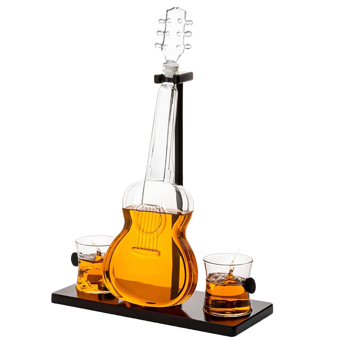 Guitar Whiskey & Wine Decanter & Mahogany Base - The Wine Savant 1000 ML Glass Decanter with 2 10oz Glasses 14" For Whiskey Music Lover & Guitar Player Gifts Musician Music Lovers