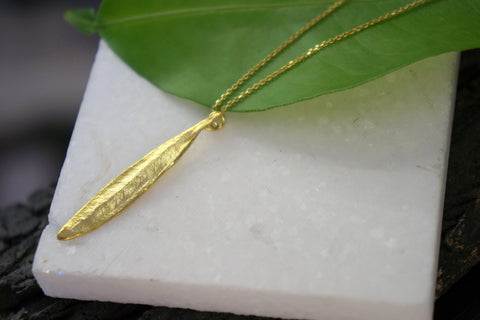Solid Gold Necklace – Olive Leaf Pendant | 14K 18K Lightweight Gold Chain Jewelry