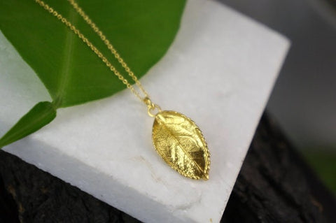 Solid Gold Necklace – Real Rose Leaf Pendant | Handmade Gold Jewelry Gift