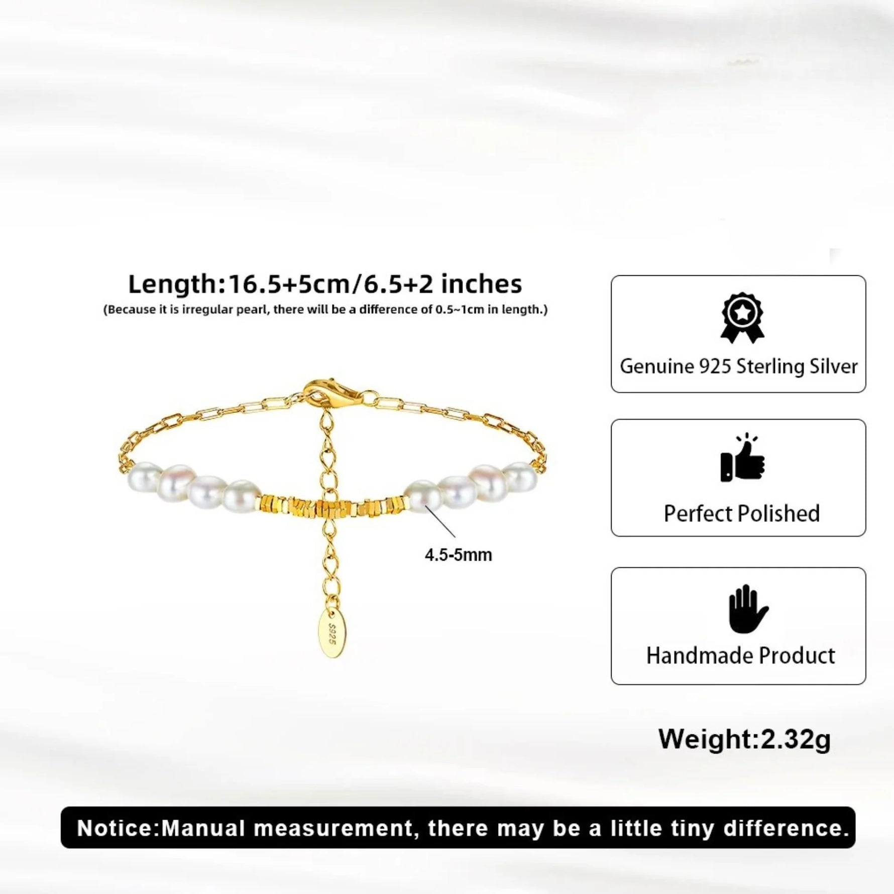 Minimalist Baroque Freshwater Pearl Bracelet – 14K Gold Plated 925 Silver-3