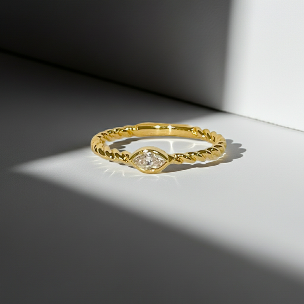 Marquis Cut Twisted Band 14K Solid Gold Everyday Fashion Diamond Ring-0