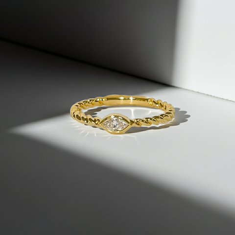 Marquis Cut Twisted Band 14K Solid Gold Everyday Fashion Diamond Ring-0