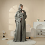 Luxury Satin Modest Abaya Set 4-Piece – Elegant Open Abaya, Top, Pants & Matching Hijab(MOA034)