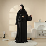 Luxury Satin Modest Abaya Set 4-Piece – Elegant Open Abaya, Top, Pants & Matching Hijab(MOA034)