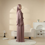 Luxury Satin Modest Abaya Set 4-Piece – Elegant Open Abaya, Top, Pants & Matching Hijab(MOA034)