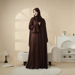 Luxury Satin Modest Abaya Set 4-Piece – Elegant Open Abaya, Top, Pants & Matching Hijab(MOA034)