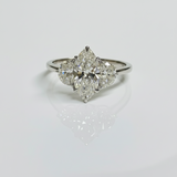 Marquies Cut Diamond 3 Stone Side Moon 14K Solid Gold Engagement Ring-2