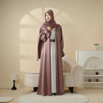 Poet Sleeve Satin Open Abaya With Matching Belt and Hijab (MOA009)