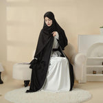 Poet Sleeve Satin Open Abaya With Matching Belt and Hijab (MOA009)