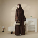 Crepe Satin Ruffle Sleeve Abaya, 5-Piece Set (MOA033)
