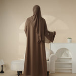 Olive Branch Embroidered Linen Abaya Set With Matching Belt & Hijab (MOA037)