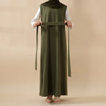 Olive Branch Embroidered Linen Abaya Set With Matching Belt & Hijab (MOA037)