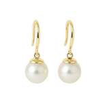 14K Solid Gold 9.00 MM Real South Sea Pearl Drop Earrings-1