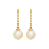 8.00MM Real South Sea Pearl Dangling Diamond 14K Solid Gold Earrings-1