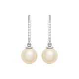 8.00MM Real South Sea Pearl Dangling Diamond 14K Solid Gold Earrings-2