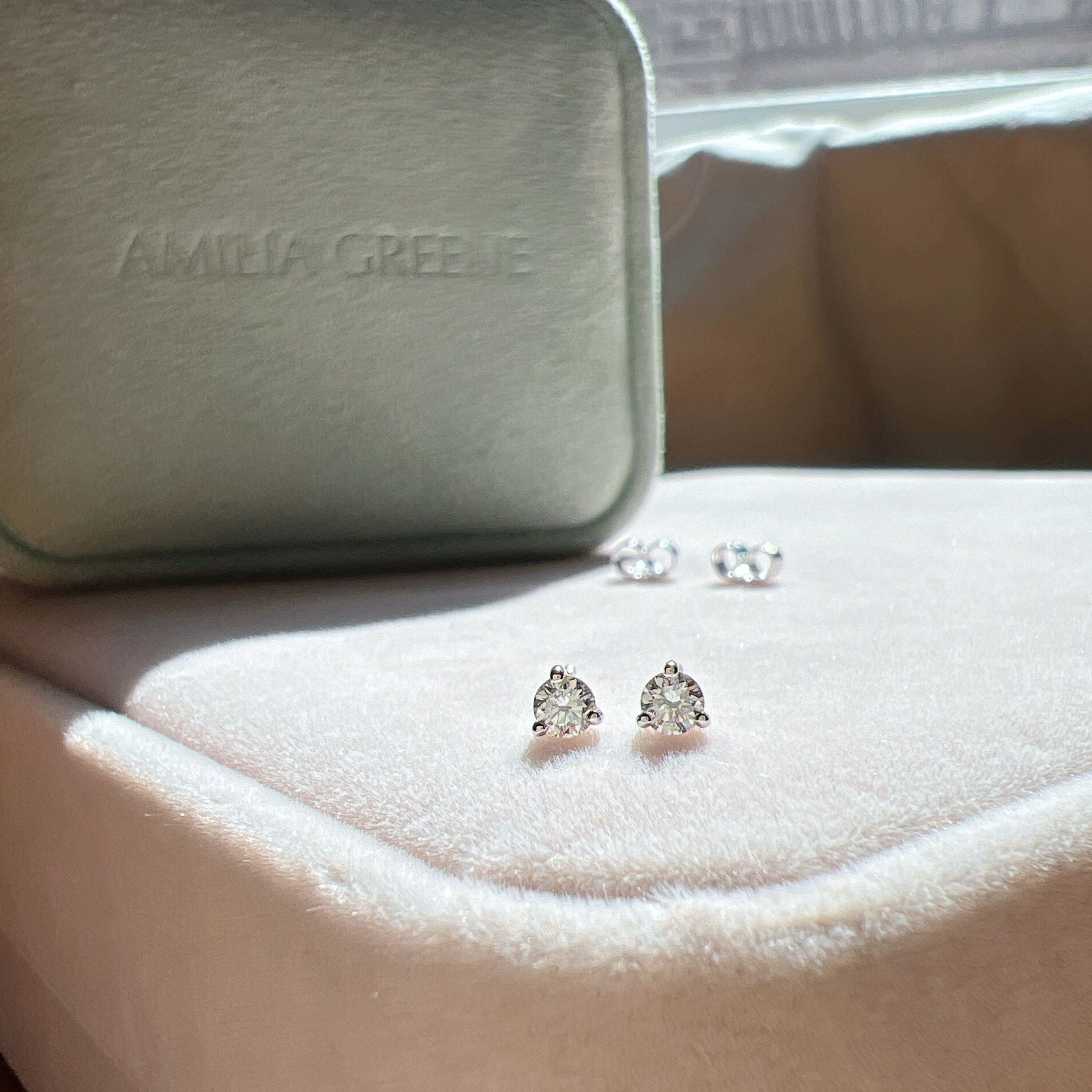 Mini Round Diamond Stud Earrings - 14k Solid White Gold-0