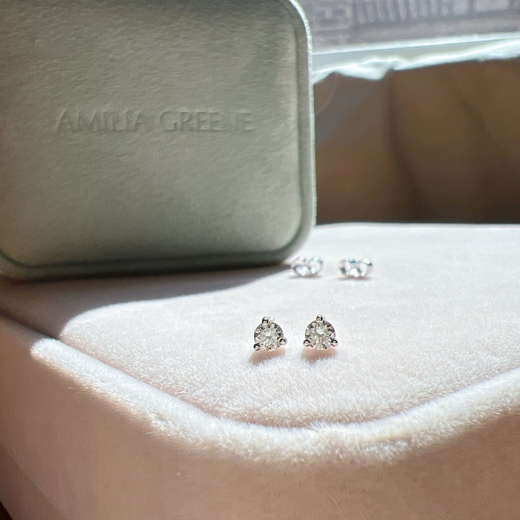 Mini Round Diamond Stud Earrings - 14k Solid White Gold-0