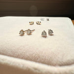 Mini Round Diamond Stud Earrings - 14k Solid White Gold-1