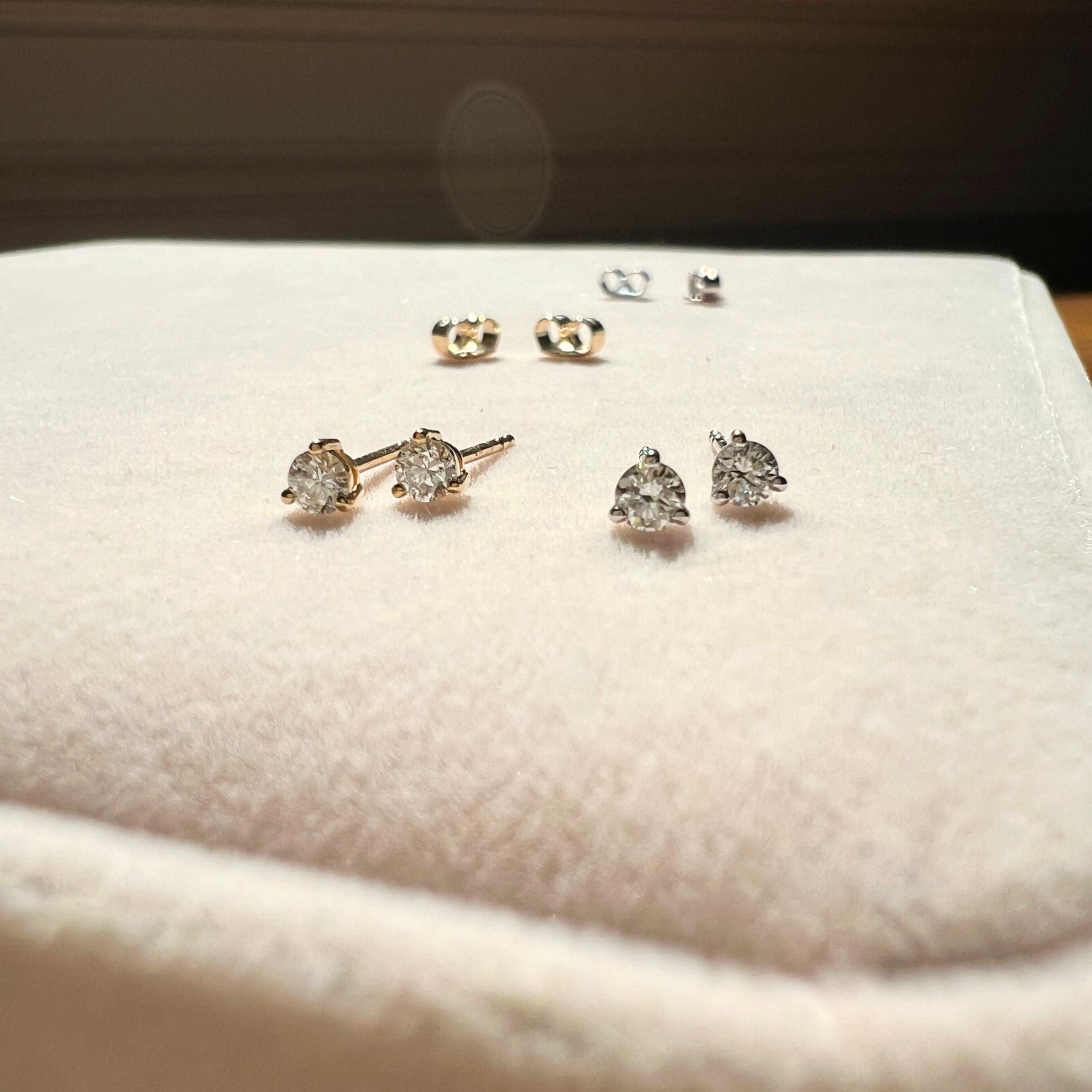Mini Round Diamond Stud Earrings - 14k Solid White Gold-1