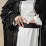 Poet Sleeve Satin Open Abaya With Matching Belt and Hijab (MOA009)