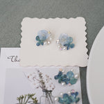 Real Blue Hydrangea Earrings with Pearl & Crystal Drop - "Raindrop Waltz" Botanical Jewelry