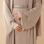 Satin Abaya With Matching Belt Made Of Diamond Tassel (MOA010)