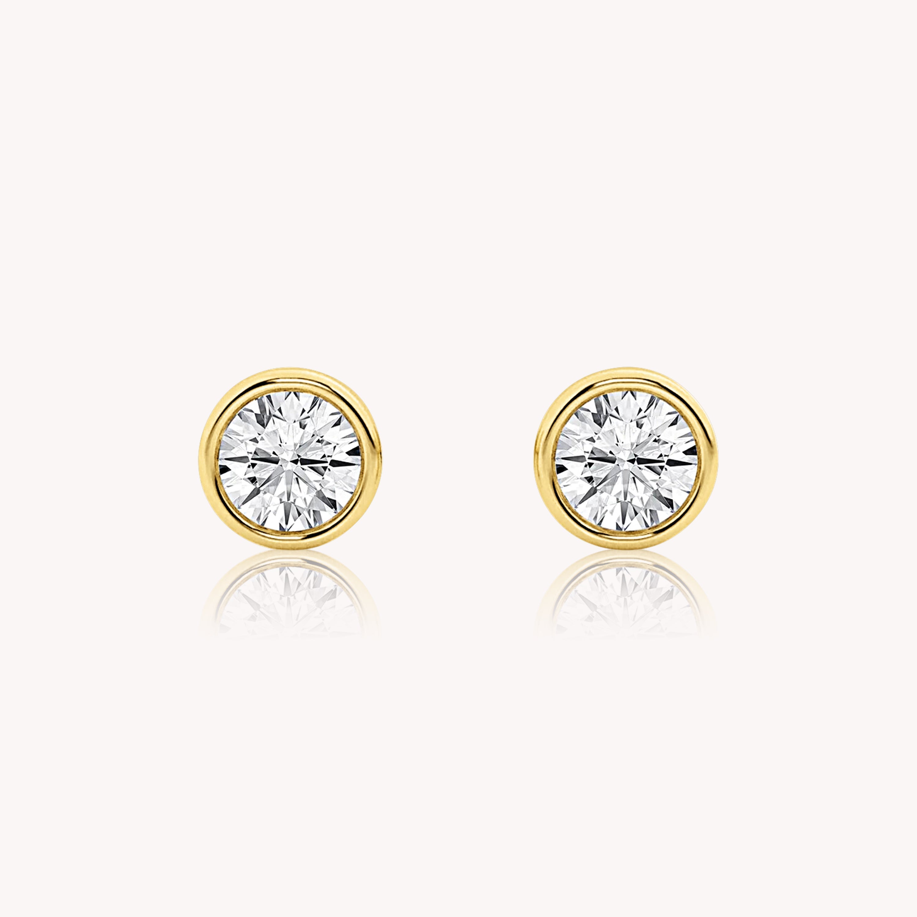 Bezel Set Round Cut Diamond Studs 1 TCW - 14k Solid Gold-0
