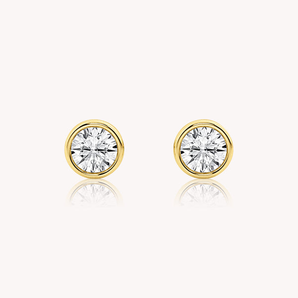Bezel Set Round Cut Diamond Studs 1 TCW - 14k Solid Gold-0