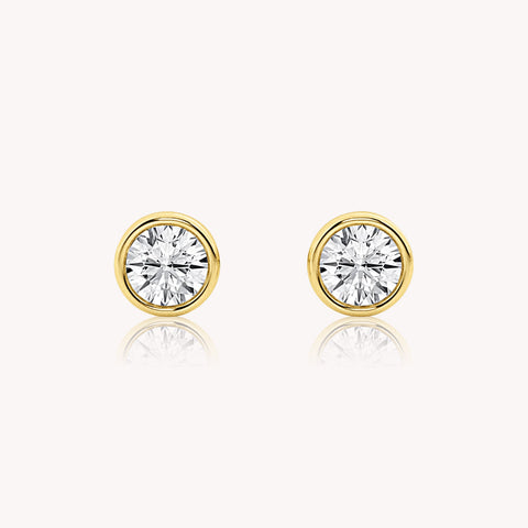 Bezel Set Round Cut Diamond Studs 1 TCW - 14k Solid Gold-0
