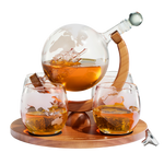 Etched World Decanter whiskey Globe - The Wine Savant Whiskey Gift Set Globe Decanter 750 ml with Antique Ship, Whiskey Stones and 4 World Map 10oz Glasses, Great Gift - Alcohol Related Gift, HOME BAR