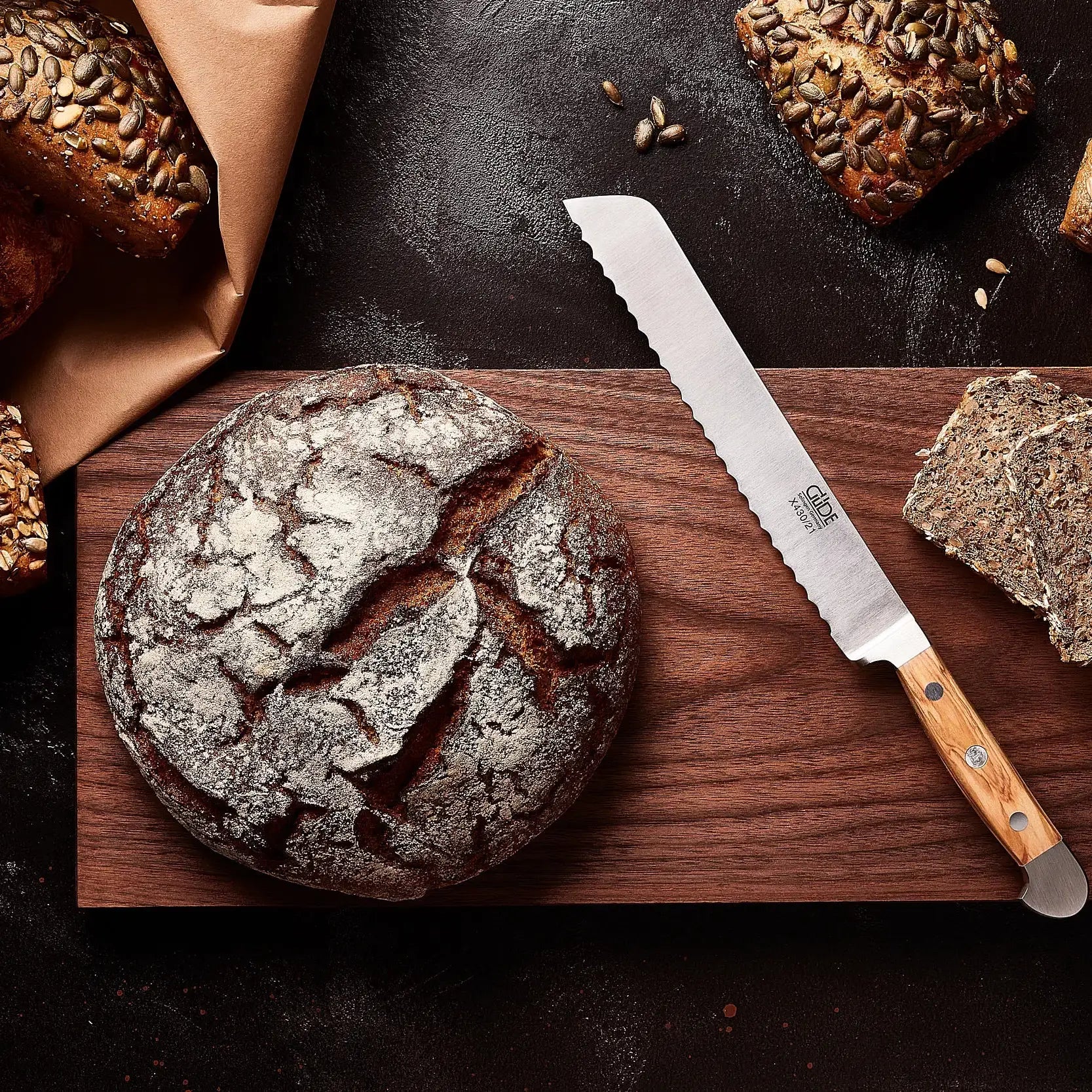 ALPHA OLIVE | Bread Knife 8" Blade | Hand Forged / Olive wood handle-4